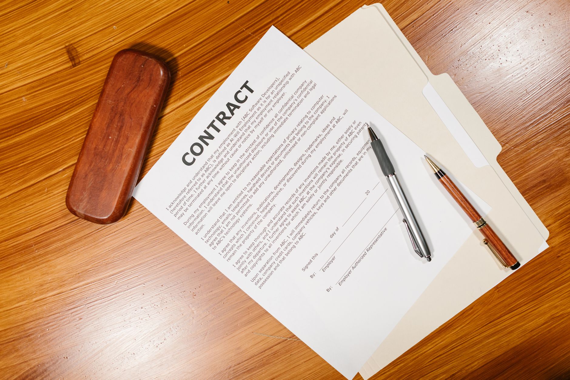 Corporate legal office with clean document layouts on a desk